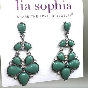 NWT lia sophia “Huntress” earrings, cut crystals & turquoise resin, silver tone